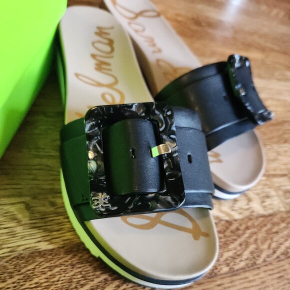 Sam Edelman Black Sandal Slide Ariane Marble Buckle Leather Platform Size 6.5 - Picture 13 of 16